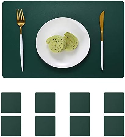 pigchcy Leather 45x30cm Placemats and Coasters Set of 4 PVC Heat-Resistant Waterproof Placemats Washable Wipeable Table Mats for Dining Room and Decor (Grey)