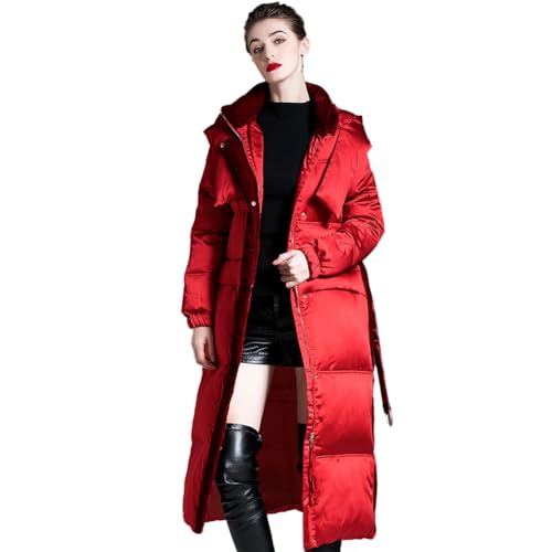 KuViez Jaqueta feminina de inverno com capuz à prova de vento, espessa, confortável e quente, Vermel