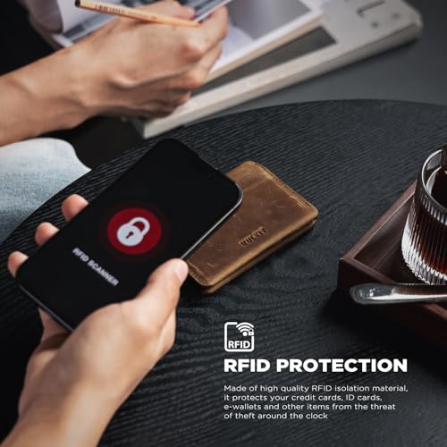 Image of VULKIT Slim Minimalist Card Holder RFID Blocking Leather Credit Card Holder Front Pocket Wallet Magnetic Closure, Handcrafted Cowhide Version