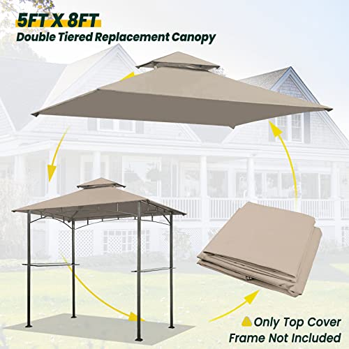 Grill Gazebo Replacement Canopy Roof, Olilawn 5' X 8' Outdoor Bbq Gazebo Canopy Top Cover, Double Tired Grill Shelter Cover With Durable Polyester Fabric, Fit For Model L-Gg001Pst-F, Beige #TOP2