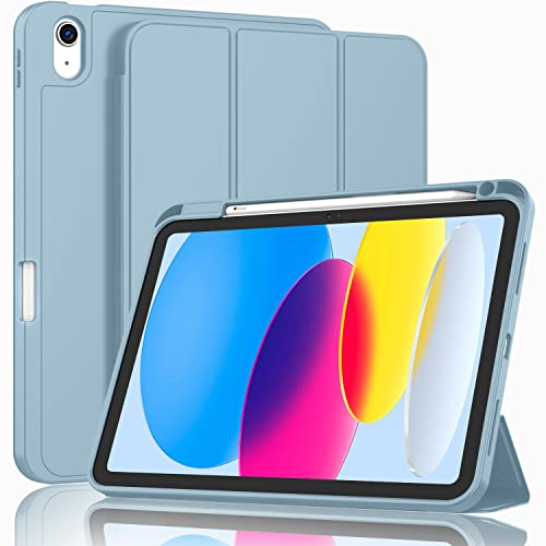 ZryXal iPad (A16) Case/iPad 10th Generation Case [11-Inch 2025/10.9 Inch 2022] with Pencil Holder, Smart Cover with Soft TPU Back [Support Auto Wake/Sleep] (Light Blue)