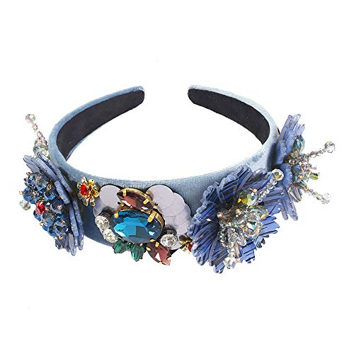 QTMY Wide Headbands Fashion Women Baroque Gemstone Hair Accessories Head Band Fashion Headwear Hairbands for Women,Blue