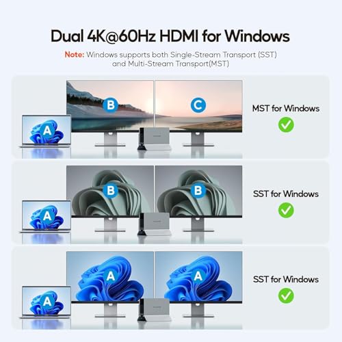 Image of USB C Laptop Docking Station Dual Monitor, 11 in 1 Vertical Dock with 2 HDMI 4K, 3 USB A /C 10Gbps, 2USB-A 5Gbps, USB A 2.0, Ethernet, Docking Station Stand for Type-C Laptops (Black)