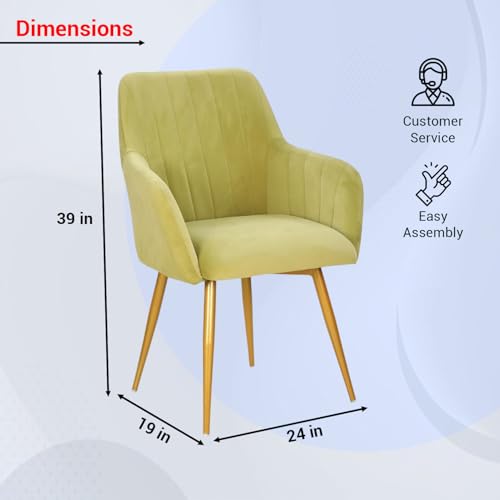 Image of Taboo Velvet Dining Chair Set of 4 | Upholstered Accent Arm Chairs | Soft Cushioned Seat with Backrest | Modern Velvet Fabric Chairs with Metal Legs | Living Room, Bedroom, Cafe & Restaurant | Lime