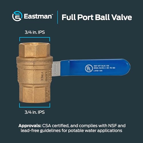 Image of Eastman 3 /4 Inch IPS Heavy Duty Full Port Ball Valve, Brass Plumbing Fitting, 20047LF