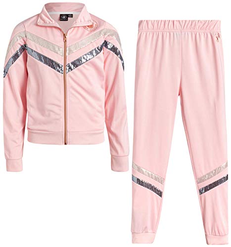 Body Glove Girls' Tricot Jog Set - Full Zip Warm-Up Jacket and Jogger Sweatpants Tracksuit Set, Light Pink, Size 10