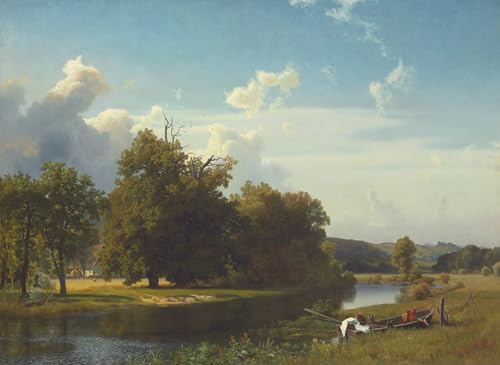 Lienzo Albert Bierstadt de 60x90cm, cuadro un paesaggio fluviale para decoraciones del hogar