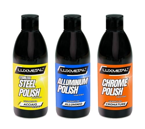 Lux Metal – Kit 3 Metal Polish zum Polieren 250g A-B-C hart fein S. fein – Polier-Schleifpaste für Metalle Edelstahl Aluminium Messing Bronze Kupfer beseitigt Kratzer Oxidation Chrom Autokarosserien