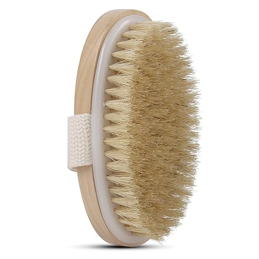 Natural Bristle Dry Body Brush for Lymphatic Drainage and Blood Circulation, Exfoliating Brush with Hand Strap for Wet and Dry Use-image-14