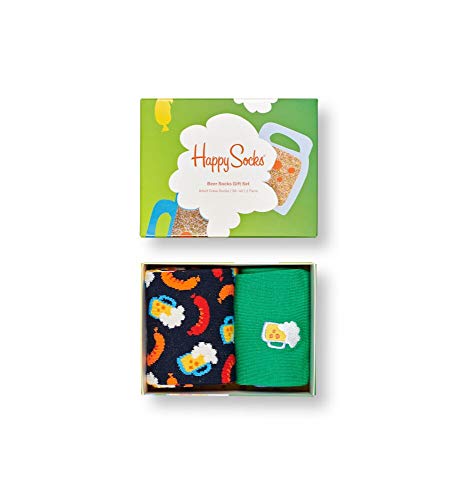 Happy Socks Colorful and Fun Beer Socks Gift Set Gift Set for Men and Women Premium Cotton Socks 2 Pair Giftbox size (10-13)