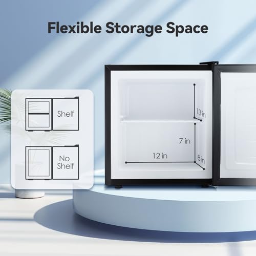 1.1 Cu.ft Small Upright Freezer, Compact Mini Freezer with Removable Shelves, Adjustable Thermostat, Reversible Door Hinge, Quiet for Home/Dorm/Office/Kitchen, Silver