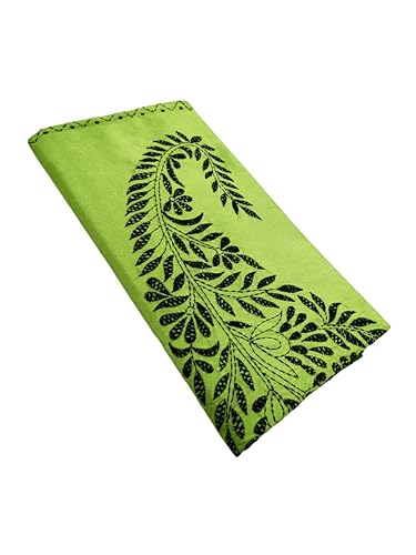 Image of SHRISTI CLOTHINGS Women's Hand Embroidered Cotton Silk Kantha Stitch Saree with Blouse Piece (SB430324 LIGHTGREEND20)
