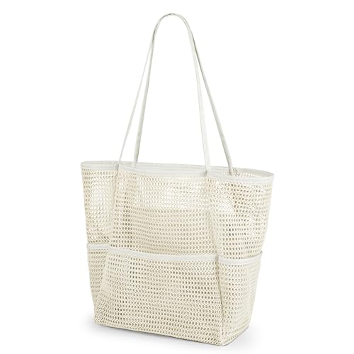 Image of Iioscre Beach Bag for Women, Causal Hobo Handbags with Zipper Inner Pocket, Foldable Swim Tote Bag for Vacation Essentials