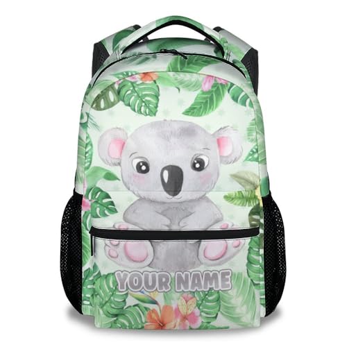 Personalized Koala School Backpack for Boys - 17 Inch Green Backpacks for Kids - Lightweight Cartoon Bookbag for Elementary