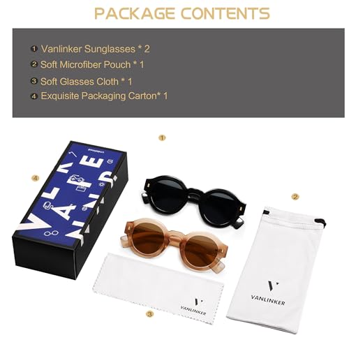Image of VANLINKER Vintage Round Polarized Sunglasses for Women Men Trendy Shades Retro Circle Sun Glasses VL9743
