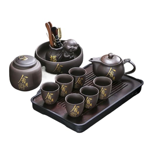 Juego de té portátil con tetera de arcilla púrpura y tazas para viajes