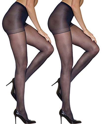 Silkies Women's Control Top Pantyhose with Light Support Legs (2 Pair Pack)-XX-Large/Xqueen Navy