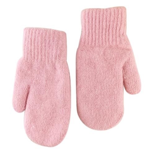 ECYC Ltd Unisex Winter Warm Wool Knit Mittens Soft Knitted Mittens Double Thickened Cold Weather Mittens Gloves for Women Mens, Pink