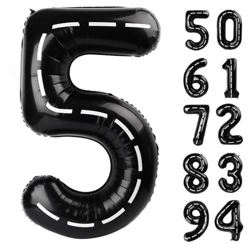 Image of Race Car 5 Balloon, Number Balloons 40 Inch, 5th Black Birthday Balloon Decorations, Race Car Birthday Party Supplies, 5 Number Balloons, Number 5 Balloon