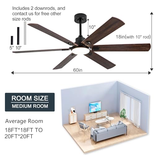 Image of BOOMJOY 60 Inch Black Outdoor Ceiling Fans with Lights and Remote, Dimmable 6 Blade Large Outdoor Ceiling Fans for Patios, Indoor Ceiling Fan with Light for Bedroom Living Room