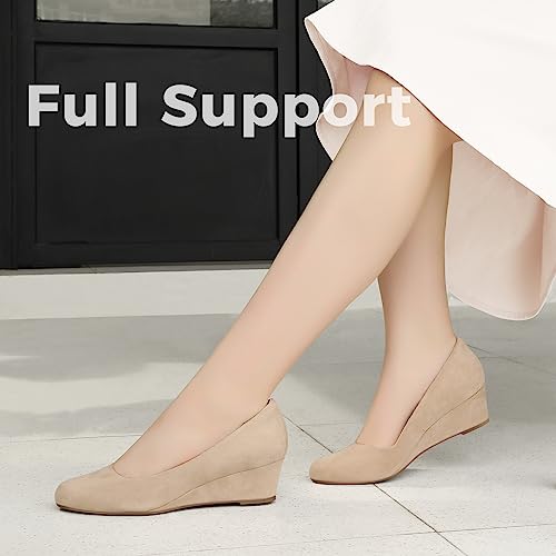 Image of Ankis Black Nude Silver Gold Wedges for Women, Low Heel Women's Wedge Comfortable Closed Toe Women Pumps Dress Shoes -2Inch