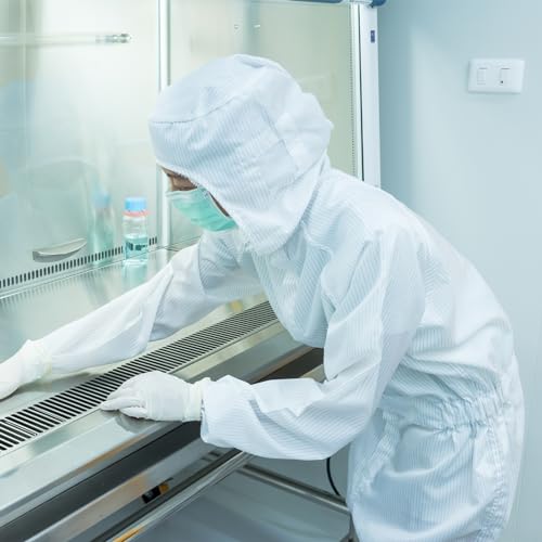 Image of MECCANIXITY ESD Lab Coat Anti Static Clothing Science One Piece Clothes Elastic Cuff with Hat Hood Uniform Work for Men Women
