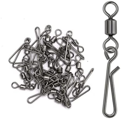Laxygo30pcs Fishing Swivel with Hanging Snap Stainless Steel Rolling Ball Barrel Swivel with Safety Snaps Fishing Line Connector 2# 4# 6# 8# 10# 12#