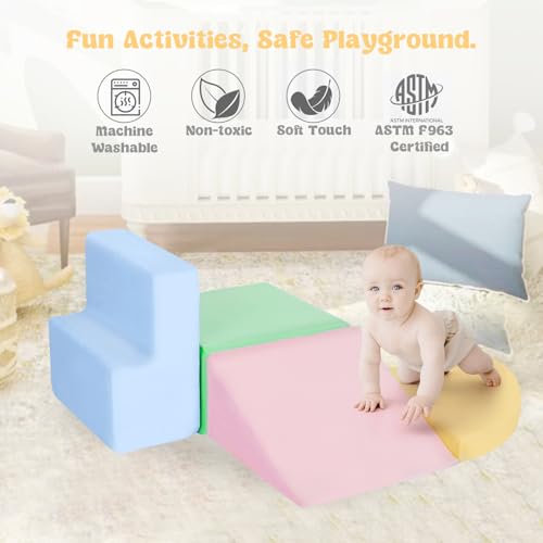 Image of CAMELUS Climbing Toys for 1 Year Old, Foam Baby Climbing Blocks for Toddlers, 4-Piece Soft Play Set Toddler Climbing Toys Indoor, Climb Crawl Activity Play Set, Birthday