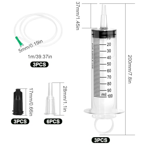 3 Stück Spritzen 100ml, Spritze mit Schlauch,Dosierspritze mit Adapter,große spritze,einwegspritzen 100ml, Kunststoff Spritze für Wissenschaftslabore Garten Industrie und Fabriken