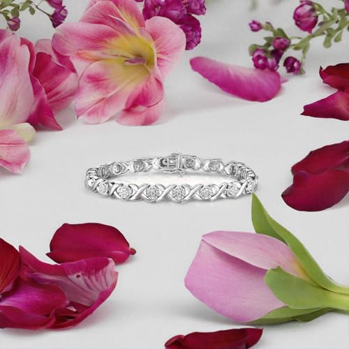 NATALIA DRAKE 1/4 Cttw Love Link XO Diamond Tennis Bracelet for Women in Rhodium Plated 925 Sterling Silver Color I-J/Clarity I2-I34