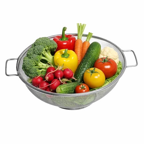 Image of Premier Housewares Round Stainless Steel Sieve With Dual Handles | Fine Mesh Metal Sieve Colander For Kitchen Use | Sturdy Steel Colander Strainer For Draining Ingredients