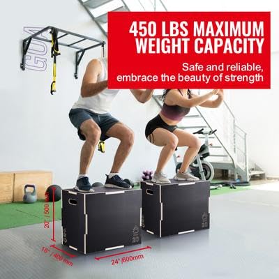 Happybuy 3 in 1 Plyometric Jump Box, 24/20/16 Inch Wooden, Anti-Slip for Home Gym Training, Fitness Exercise Step Up, Conditioning Strength Training, Black