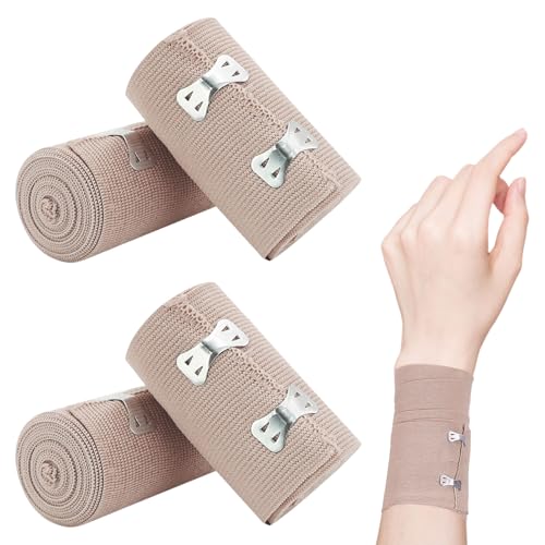 Bandage Medical, 4 Pièces 7.5cm*4.5m Bande De Contention Jambe, Bandage Médical Doux De Fixation, Pansement Compressif Avec Clip En Métal pour Les Entorses De La...