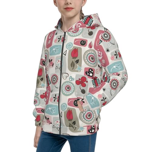 Little Flowers in Retro Kid Hoodies Boys Zip Up Sweatshirts Girls Pullover with Pocket
