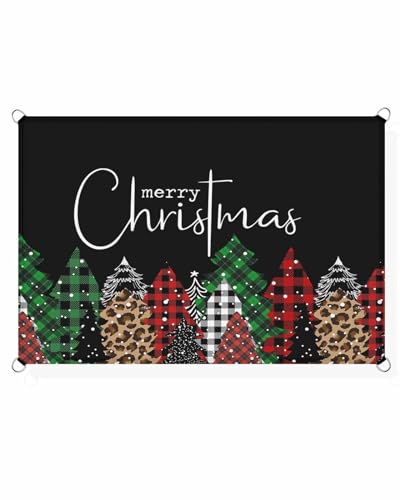 Boanket Sun Shade Sail 14' x 18', Christmas Tree Large Heavy Duty Outdoor Shades Sun Screen, Xmas Tree Green Red Plaid Leopard Classic Black Shade Cloth for Patio Deck Garden Lawns Beach Backyard