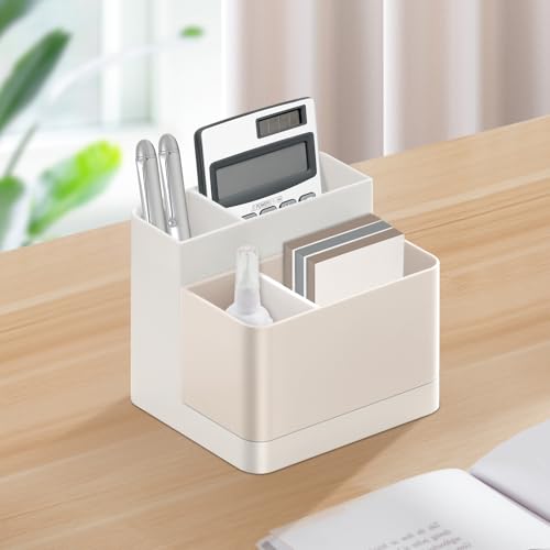 Image of Poeland Desktop Storage Organizer, Pen and Pencil Cases Boxes, Pen or Pencil Holder Box Container for Desk, Office Supplies, Vanity Table Tan
