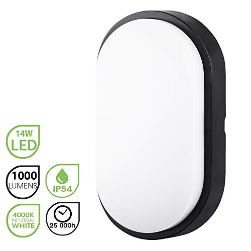 M EGA MEGACUBE Lámpara LED para Pared Luz Nocturna LED Ovalado 14W 4000K IP54 de Luz Suave para Interiores Exteriores Corredor Baño Jardín Taller - Negro