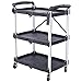 FRITHJILL Portable Black Folding Collapsible Service Cart with 3 Shelves, Serving Trolley with Wheels - 150 Lb. Load Capacity, Black