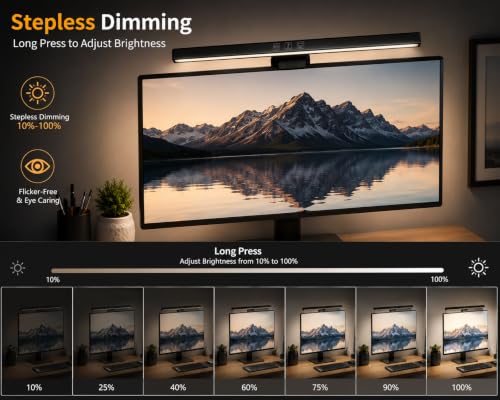 Image of ScreenBar Monitor Light | USB Powered Computer Screen Light with Touch Control, Adjustable Brightness, 3 Color Modes, Auto-Off Timer, Flicker-Free Anti-Glare LED Lamp for Office, Study & Gaming