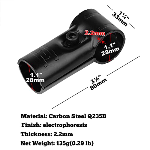 10 Sets 1.1 Inch T Pipe Clamp Connector Lean Tube Connector Clamp, Modular Pipe Fittings Steel Tee Joint Structural Pipe Fitting, 2 Way Joint Combo Thickness 2.2 mm (Black, Bolts/Nuts Included)