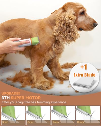 Image of unibono Dog Grooming Kit with Paw Trimmer, All-in-One Low Noise Electric Rechargeable Small Quiet Pet Clippers Foot Dog Hair Shaver with Stainless Steel Scissors and Comb for Dogs at Home (Green)