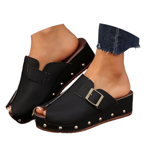 Women's Platform Sandals - Open Toe women's sandals women platform sandals for women summer shoes (F-Black, Adult, Women's, 9, Digital, US Shoe System, Wide Leg Pants)