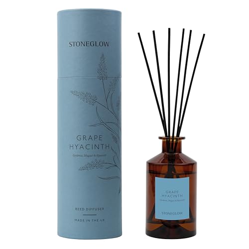 Stoneglow The Walled Garden Grape Hyacinth Scented Reed Diffuser 160ml – Gardenia, Muguet & Hyacinth Fragrance, Lasts 12 Weeks, 12 Rattan Reed Diffuser Sticks, Refillable Air Freshener for Home