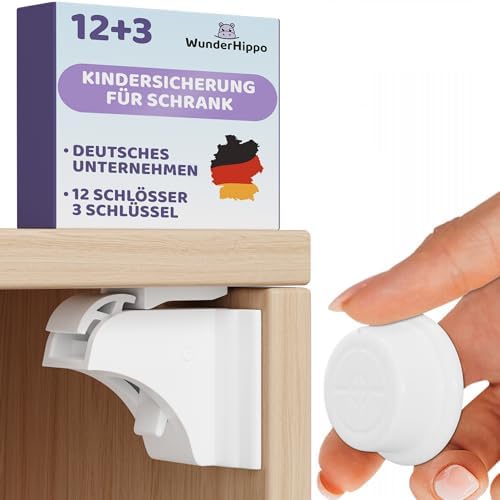 Magnetische Kindersicherung 12 Schlösser + 3 Schlüssel – Unsichtbarer Magnetverschluss – Schranksicherung & Schubladensicherung ohne Bohren – Weiß