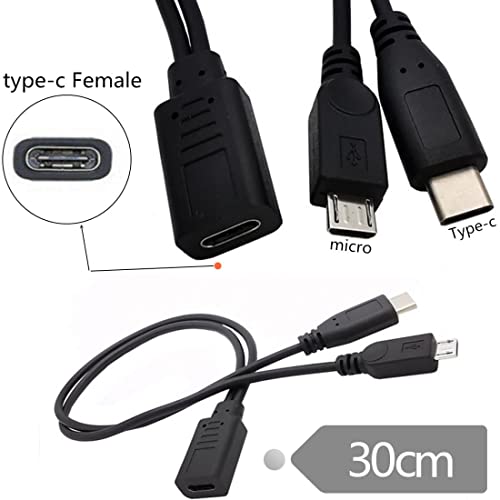 chenyang USB C Female 1 to 2 USB C/Micro USB Male Y Splitter Extension Charge Cable, Black - Image 3