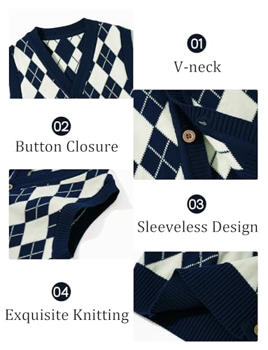 Boys Girls Sweater Vest -V Neck Argyle Sleeveless Print Casual Knit Sweaters Cardigan Vest for Kid Spring Autumn4
