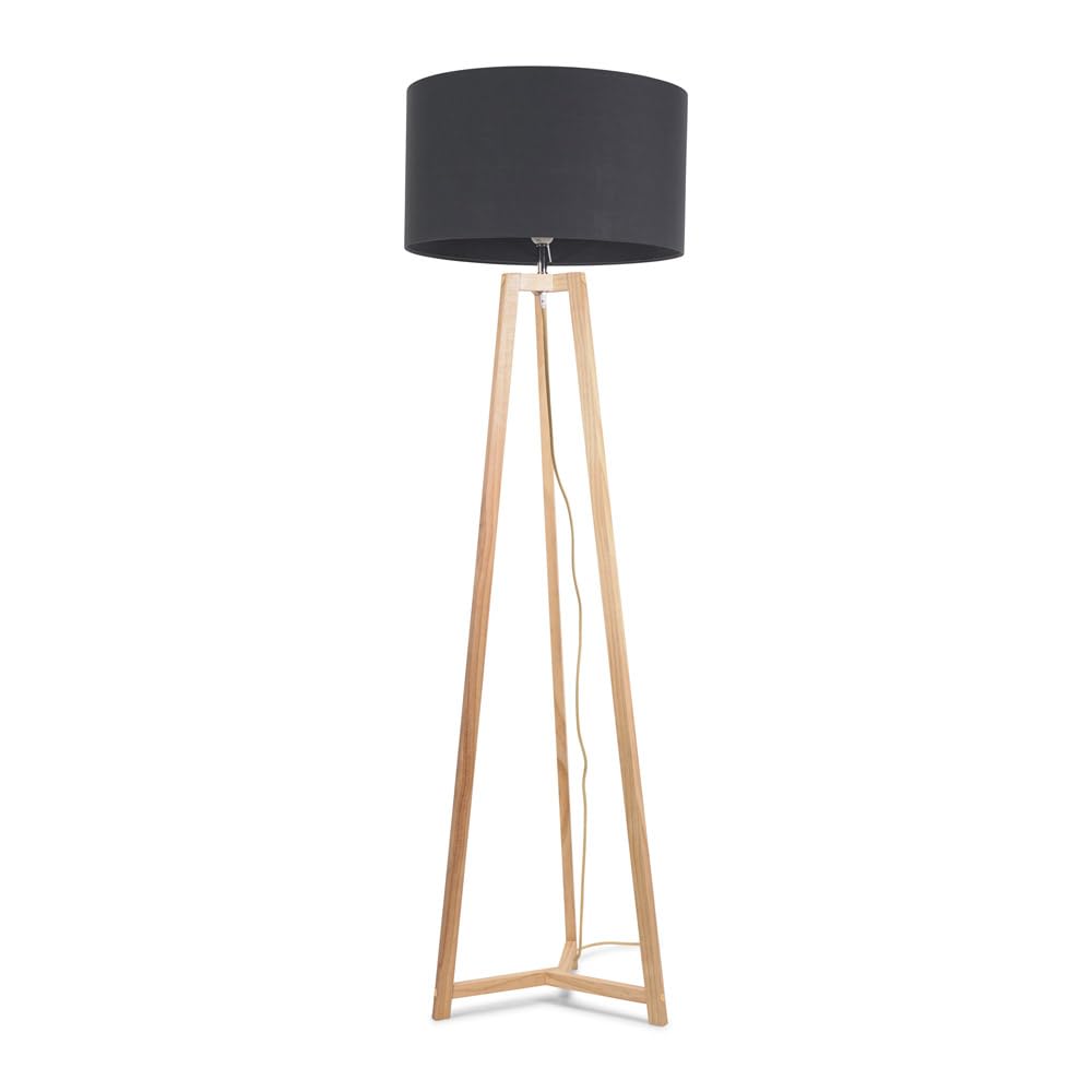 ValueLights | Natural Wood Tripod Floor Lamp with Charcoal Grey Fabric Drum Lampshade Living Room Light | Floor Lamps, Home Décor & Improvement Essential | Included LED Bulb