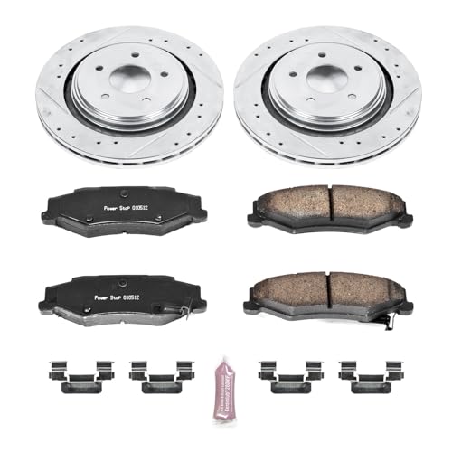 Image of PowerStop Rear Brake Kit for Cadillac XLR 2006-09 | Chevrolet Corvette 2005-13 - Drilled and Slotted Disc Rotors with Carbon-Fiber Ceramic Brake Pads Replacement, K5159
