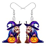 LONYOO Spooky Muñeca Bruja Pendientes para Mujeres Niñas Acrílico Halloween Voodoo Pendientes Muñeca Bruja Joyería Spooky Regalos para Halloween Disfraces Fiesta Accesorios (Morado)
