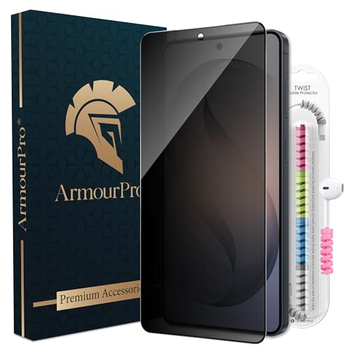 Image of ArmourPro Privacy Tempered Glass for Samsung Galaxy S26 Plus - Anti Spy Anti Peeping Screen Protector, Edge-to-Edge Full Coverage, 9H Hardness with Cable Protector | Black